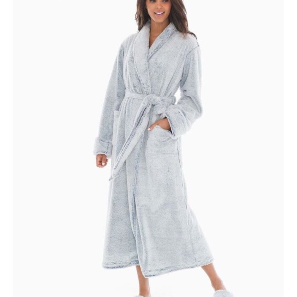 Soma Gray Plush Robe with Shawl Collar and Tie Belt